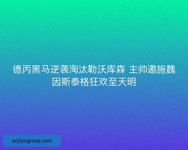 德丙黑马逆袭淘汰勒沃库森 主帅邀施魏因斯泰格狂欢至天明 德丙黑马逆袭淘汰勒沃库森 主帅邀施魏因斯泰格狂欢至天明