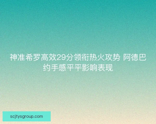 神准希罗高效29分领衔热火攻势 阿德巴约手感平平影响表现